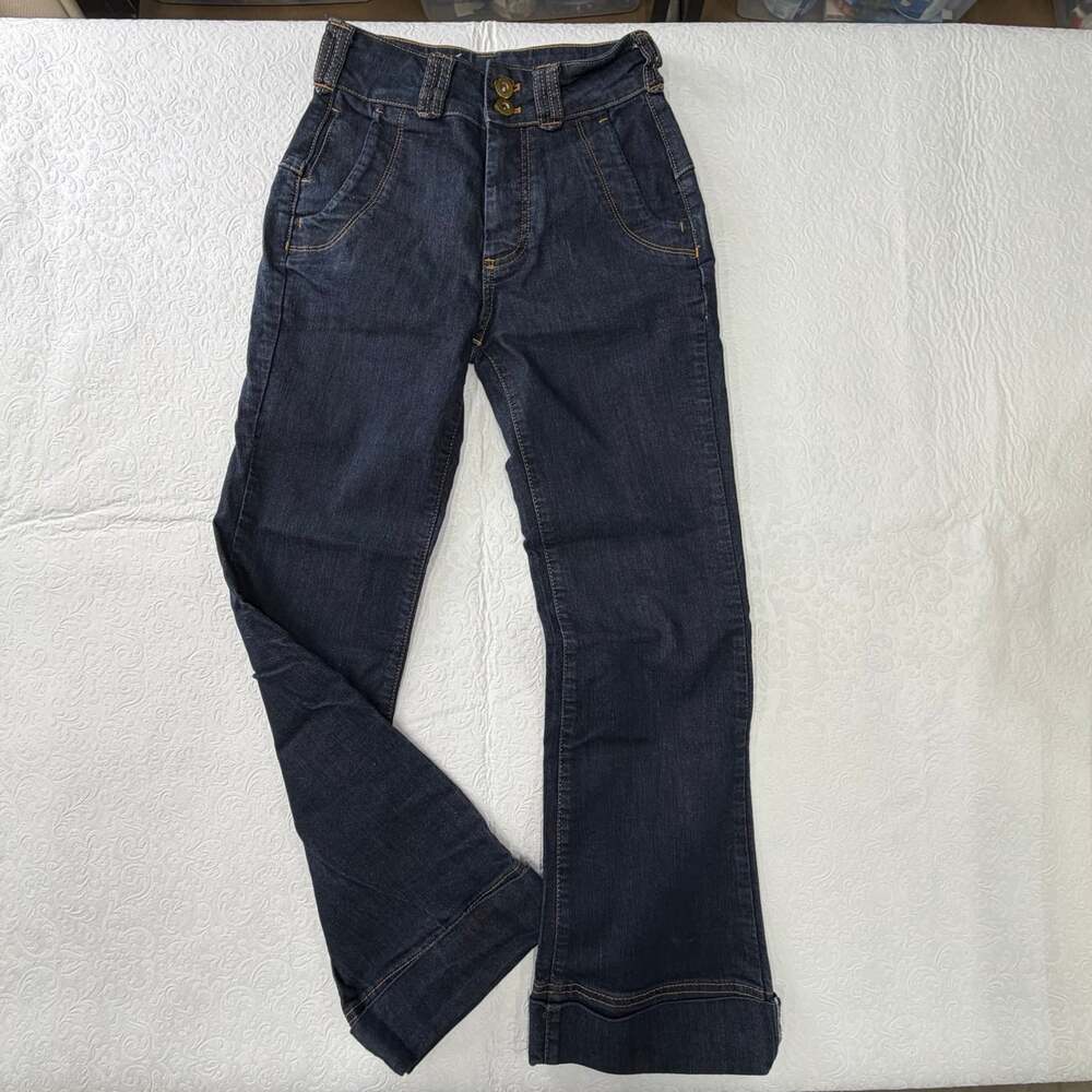 Pilcro Anthropologie Women Dark Wash Bootcut Jeans high rise Rise Cuffed Sz 25